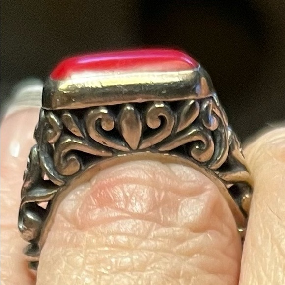 Silver 925 red coral filigree ring size 6.5 - Picture 2 of 5